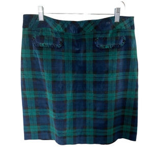 New with Tags Talbots Plaid Green Blue Velvet Skirt Size 16 Classic Christmas